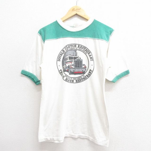 【50%OFF】M★古着 半袖 フットボール Tシャツ メンズ 80年代 80s トラック ツートンカラー USA製 白 ホワイト 25jun24 中古