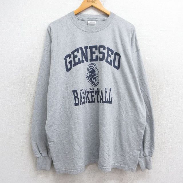 XL★古着 長袖 ビンテージ Tシャツ メンズ 00年代 00s GENESED バスケットボール 大きいサイズ クルーネック グレー 霜降り 25jun25 中古