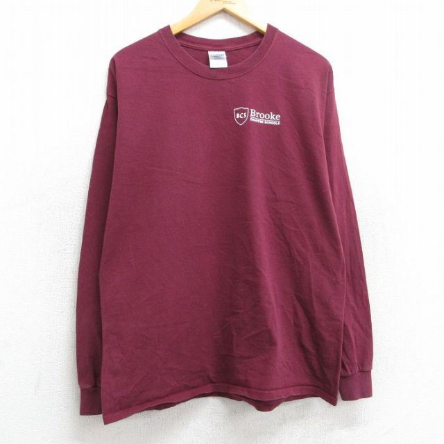 L★古着 長袖 ビンテージ Tシャツ メンズ 00年代 00s Brooke コットン クルーネック エンジ 25jun25 中古