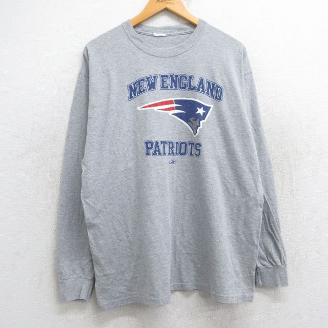 【50%OFF】XL★古着 長袖 Tシャツ メンズ NFL ニューイングランドペイトリオッツ リーボック REEBOK クルーネック グレー 霜降り アメフト スーパーボウル 25jun25 中古