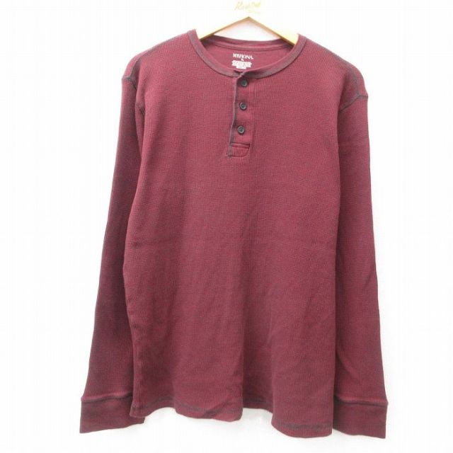 XL★古着 長袖 サーマル Tシャツ メンズ 無地 大きいサイズ コットン ヘンリーネック エンジ他 25jun25 中古