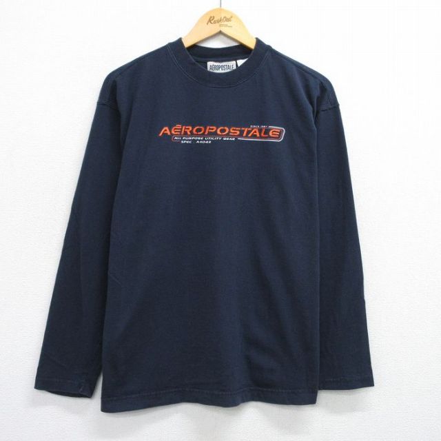 【50%OFF】エアロポステール 90s 長袖Tシャツ ビッグロゴ刺繍 ブラック L | 古着