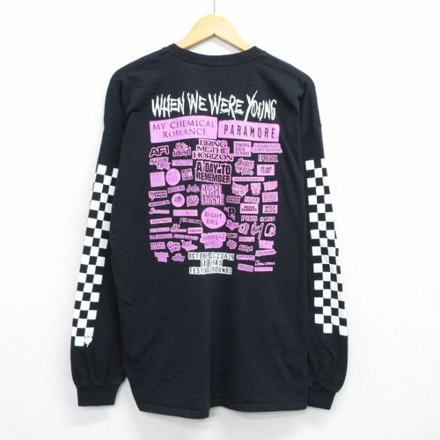 XL★古着 長袖 ロック バンド Tシャツ メンズ マイケミカルロマンス パラモア 大きいサイズ コットン クルーネック 黒 ブラック 【spe】 25jun26 中古