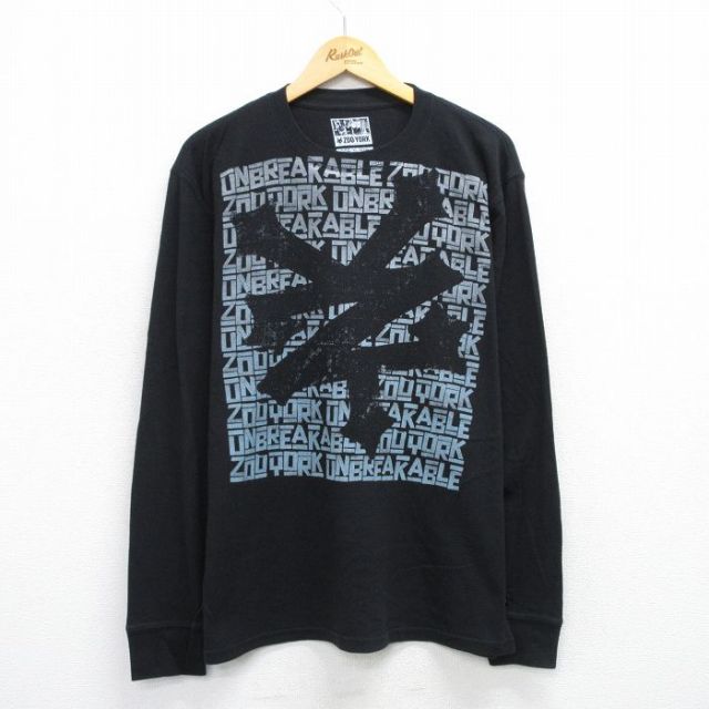 XL★古着 長袖 Tシャツ メンズ ZOO YORK クルーネック 黒 ブラック 25jun26 中古