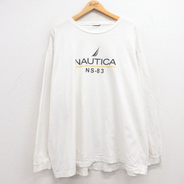 【50%OFF】ノーティカ 長袖Tシャツ ビッグロゴ ホワイト XL | 古着