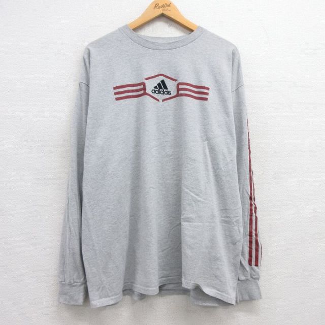 アディダス 長袖Tシャツ ワンポイント グレー XL | 古着