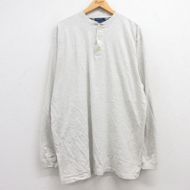 XL★古着 長袖 ビンテージ Tシャツ メンズ 00年代 00s 無地 大きいサイズ ヘンリーネック 薄グレー 霜降り 25jun27 中古