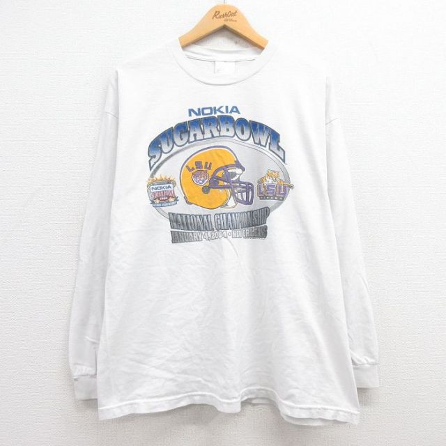 XL★古着 長袖 ビンテージ Tシャツ メンズ 00年代 00s NOKIA シュガーボウル アメフト コットン クルーネック 白 ホワイト 25jun27 中古