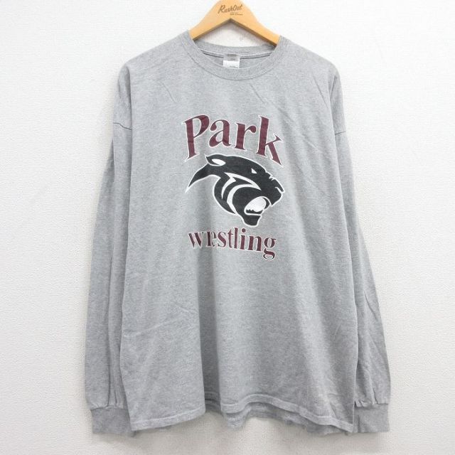 【50%OFF】XL★古着 長袖 ビンテージ Tシャツ メンズ 00年代 00s park レスリング 大きいサイズ クルーネック グレー 霜降り 25jun27 中古