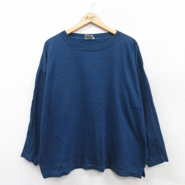 【20%OFF】XL★古着 長袖 ビンテージ Tシャツ メンズ 90年代 90s 無地 大きいサイズ コットン クルーネック 紺 ネイビー 25jun27 中古