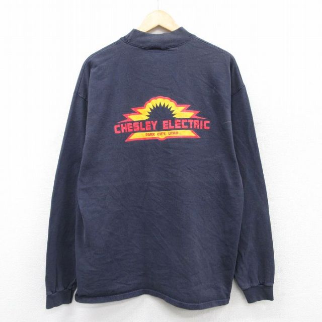 XL★古着 長袖 Tシャツ メンズ CHESLEY ELECTRIC 大きいサイズ コットン モックネック ハイネック 紺 ネイビー 25jun27 中古