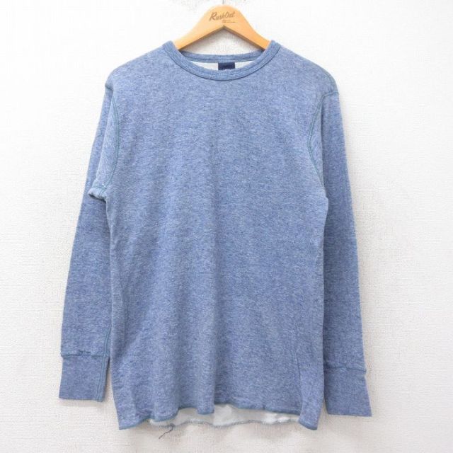M★古着 デュオフォールド 長袖 ビンテージ サーマル Tシャツ メンズ 90年代 90s 無地 クルーネック USA製 薄紺 ネイビー 霜降り 25jun27 中古