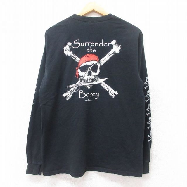 L★古着 長袖 ビンテージ Tシャツ メンズ 00年代 00s スカル Surrender the Booty コットン クルーネック 黒 ブラック 25jun27 中古
