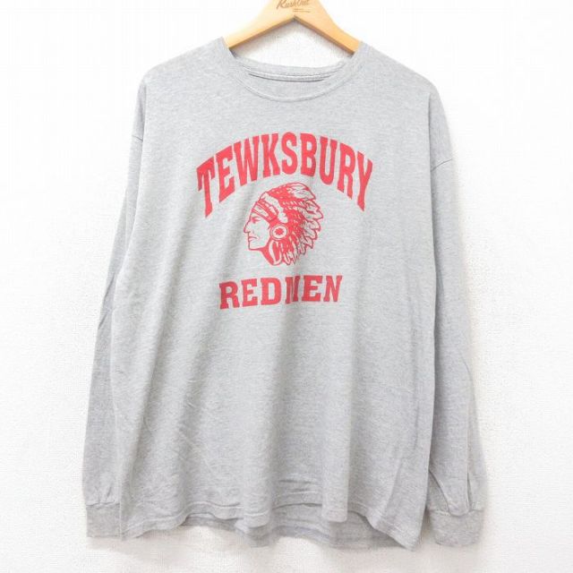 XL★古着 チャンピオン champion 長袖 Tシャツ メンズ TEWKSBURY インディアンヘッド クルーネック グレー 霜降り 25jun27 中古