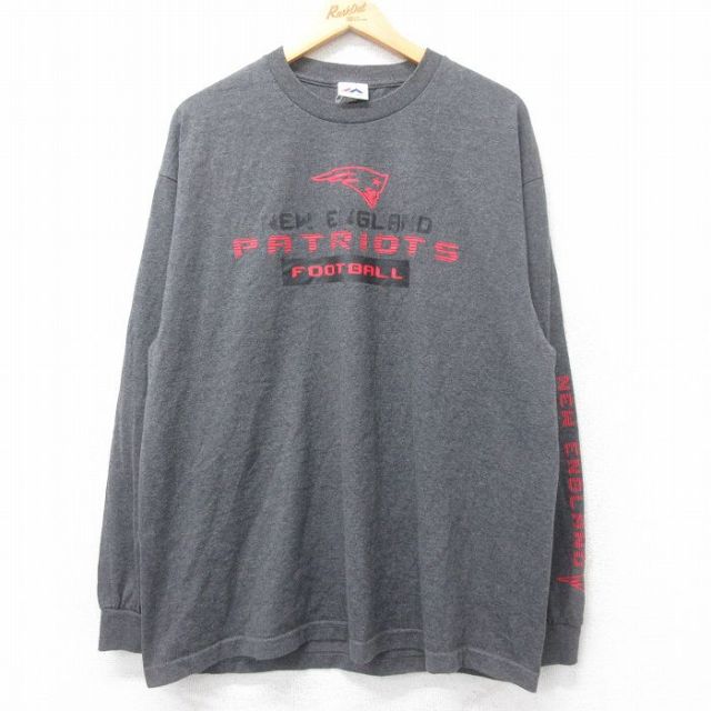 【50%OFF】XL★古着 マジェスティック 長袖 Tシャツ メンズ NFL ニューイングランドペイトリオッツ 大きいサイズ クルーネック 濃グレー 霜降り アメフト スーパーボウル 25jun28 中古