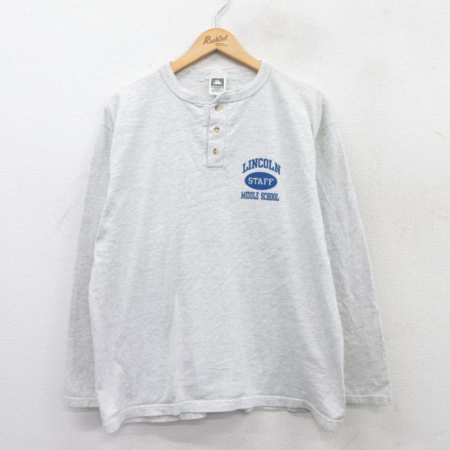 XL★古着 長袖 ビンテージ Tシャツ メンズ 00年代 00s LINCOLN ヘンリーネック 薄グレー 霜降り 25jun30 中古