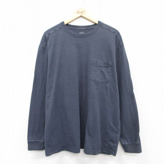 XL★古着 レッドヘッド 長袖 Tシャツ メンズ 無地 胸ポケット付き 大きいサイズ コットン クルーネック 紺 ネイビー 25jun30 中古