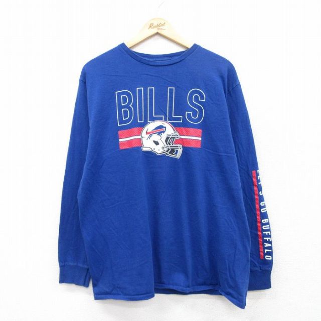 XL★古着 長袖 Tシャツ メンズ NFL バッファロービルズ クルーネック 青 ブルー アメフト スーパーボウル 25jun30 中古