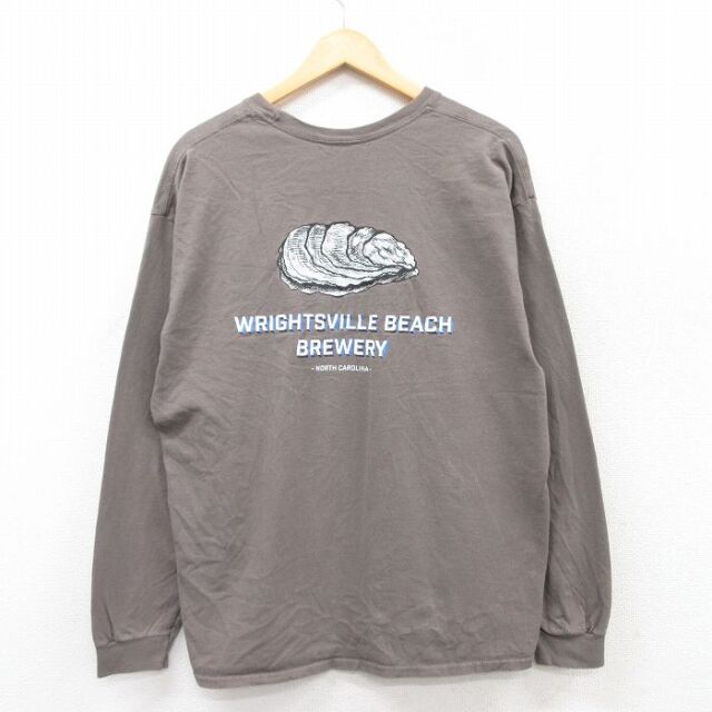 XL★古着 長袖 Tシャツ メンズ WRIGHTSVILLE BEACH クルーネック 茶 ブラウン 25jul01 中古