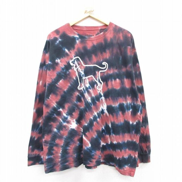 XL★古着 長袖 Tシャツ メンズ The Black Dog 大きいサイズ コットン クルーネック エンジ他 タイダイ 25jul01 中古