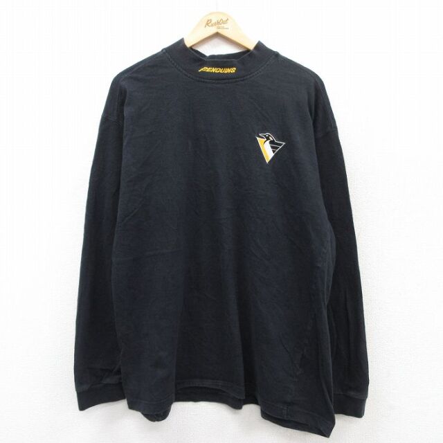 【50%OFF】XL★古着 スターター STARTER 長袖 ビンテージ Tシャツ メンズ 00年代 00s NHL ピッツバーグペンギンズ コットン クルーネック 黒 ブラック アイスホッケー 25jul01 中古