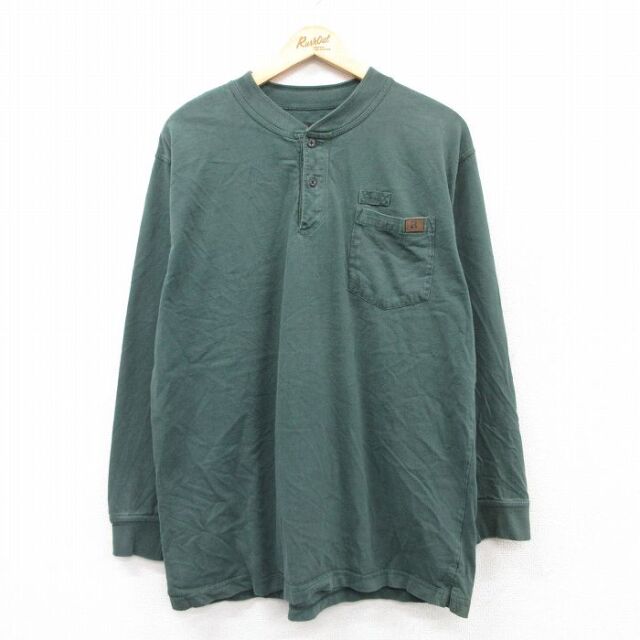 【50%OFF】XL★古着 ラングラー Wrangler 長袖 Tシャツ メンズ 胸ポケット付き 大きいサイズ ヘンリーネック 緑 グリーン 25jul01 中古