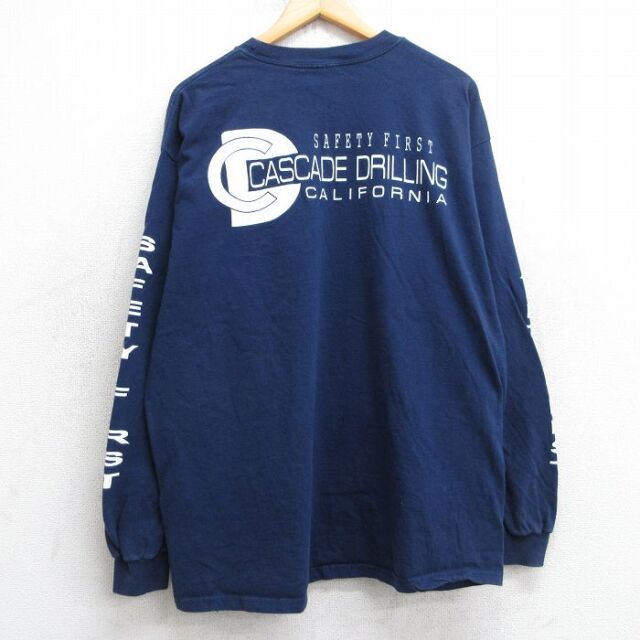 XL★古着 長袖 Tシャツ メンズ CASCADE DRILLING クルーネック 紺 ネイビー 25jul01 中古
