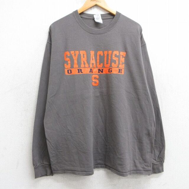 【50%OFF】XL★古着 長袖 ビンテージ Tシャツ メンズ 00年代 00s シラキュースオレンジ コットン クルーネック 濃グレー 25jul01 中古