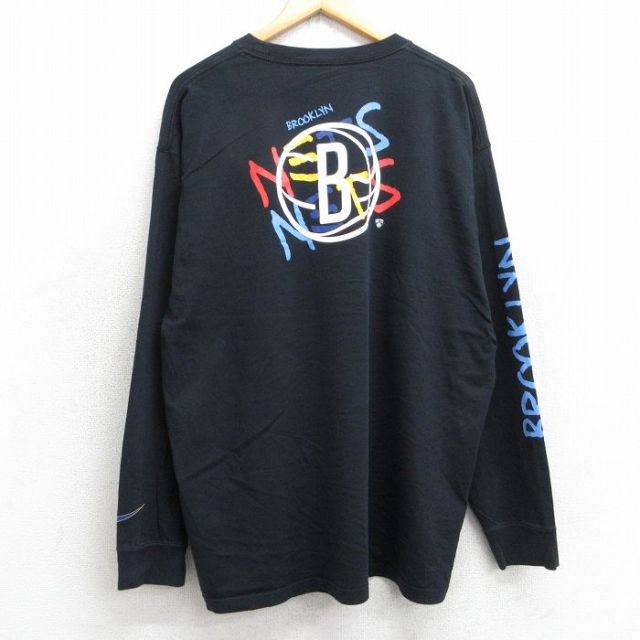 XL★古着 ナイキ NIKE 長袖 Tシャツ メンズ マイケルジョーダン エアジョーダン NBA ブルックリンネッツ 大きいサイズ コットン クルーネック 黒 ブラック バスケットボール 25jul02 中古