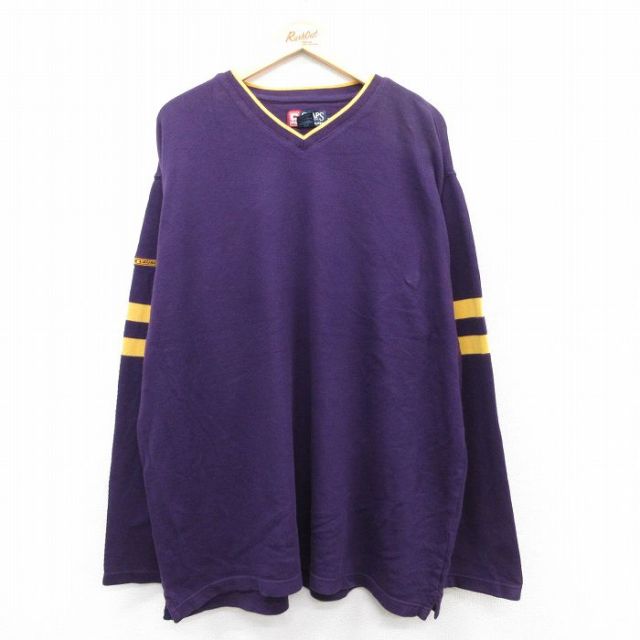 XL★古着 ラルフローレン Ralph Lauren チャップス 長袖 ブランド Tシャツ メンズ 90年代 90s 無地 大きいサイズ ロング丈 コットン Vネック 紫他 パープル 【spe】 25jul02 中古