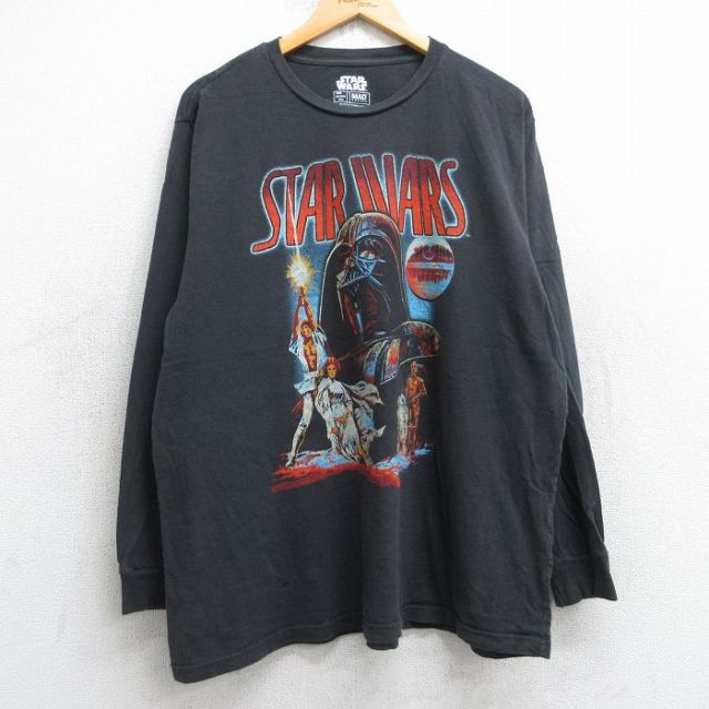 XL★古着 長袖 Tシャツ メンズ スターウォーズ STAR WARS ダースベイダー 大きいサイズ コットン クルーネック 黒 ブラック 25jul02 中古