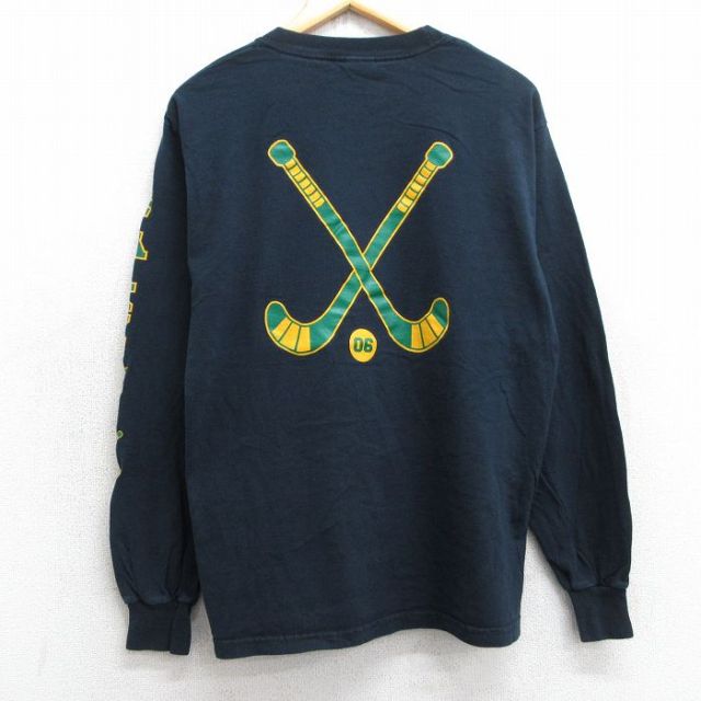 L★古着 長袖 ビンテージ Tシャツ メンズ 00年代 00s ファルコンズ ホッケー コットン クルーネック 黒 ブラック 25jul02 中古