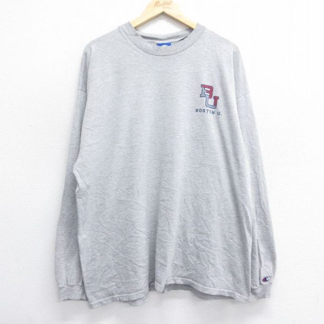 XL★古着 チャンピオン champion 長袖 ビンテージ Tシャツ メンズ 00年代 00s ボストン 大きいサイズ クルーネック グレー 霜降り 25jul03 中古