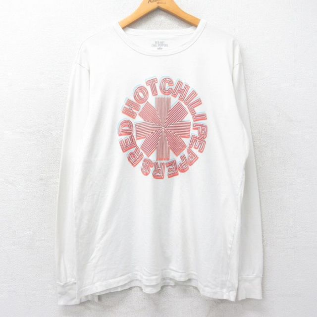 XL★古着 長袖 ロック バンド Tシャツ メンズ レッドホットチリペッパーズ レッチリ 大きいサイズ コットン クルーネック 白 ホワイト 25jul03 中古