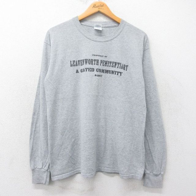 L★古着 長袖 ビンテージ Tシャツ メンズ 00年代 00s LEAVENWORTH クルーネック グレー 霜降り 25jul03 中古