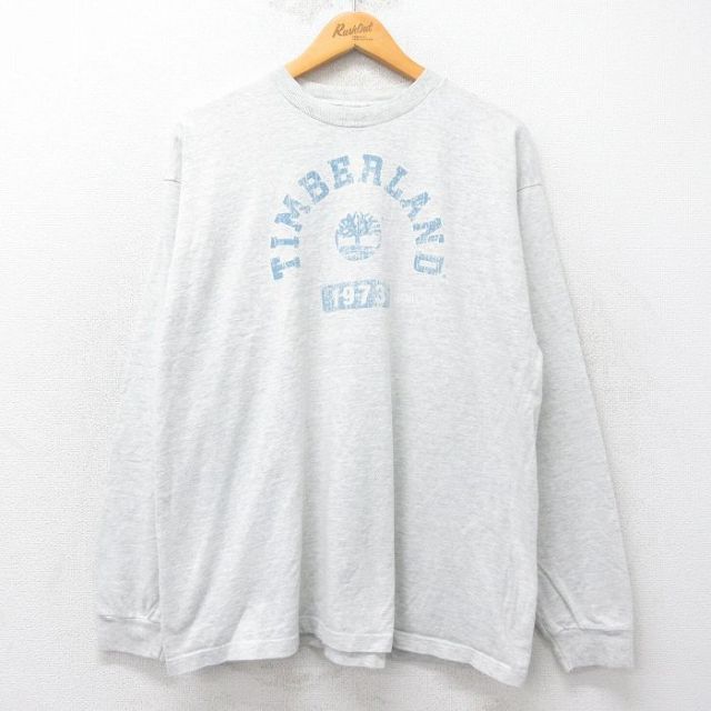XL★古着 ティンバーランド 長袖 ビンテージ Tシャツ メンズ 90年代 90s ビッグロゴ 大きいサイズ コットンクルーネック USA製 薄グレー 霜降り 【spe】 25jul03 中古
