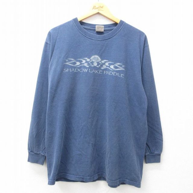 【50%OFF】L★古着 長袖 Tシャツ メンズ SHADOW LAKE PADDLE 企業広告 コットン クルーネック 紺 ネイビー 25jul07 中古