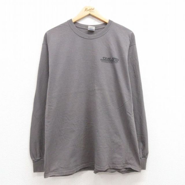 【20%OFF】L★古着 長袖 ビンテージ Tシャツ メンズ 00年代 00s SEALAND コットン クルーネック グレー 25jul12 中古