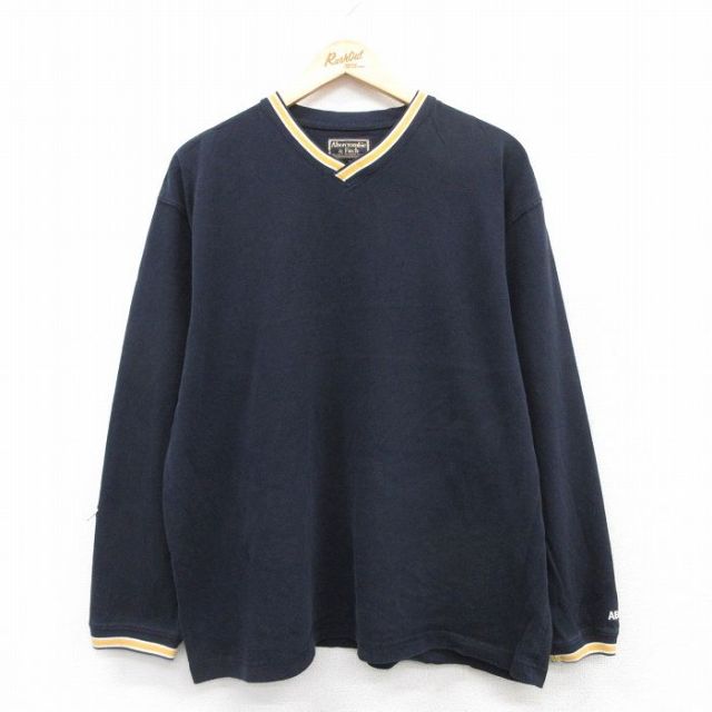 XL★古着 アバクロンビー Abercrombie&fitch 長袖 ビンテージ Tシャツ メンズ 90年代 90s 無地 大きいサイズ コットン Vネック 紺他 ネイビー 25jul12 中古