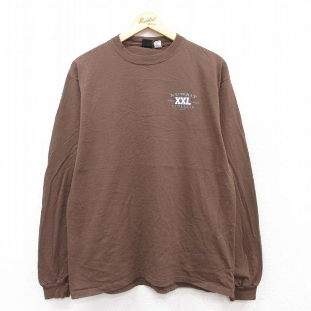 L★古着 長袖 Tシャツ メンズ KUWAIT コットン クルーネック 茶 ブラウン 25jul12 中古