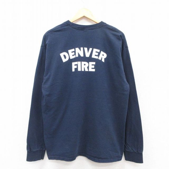 XL★古着 長袖 ビンテージ Tシャツ メンズ 00年代 00s 消防署 コットン クルーネック 紺 ネイビー 25jul12 中古