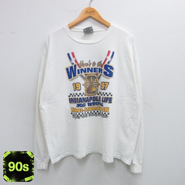 【50%OFF】90s 長袖Tシャツ INDIANAPOLIS マラソン ホワイト XL | 古着