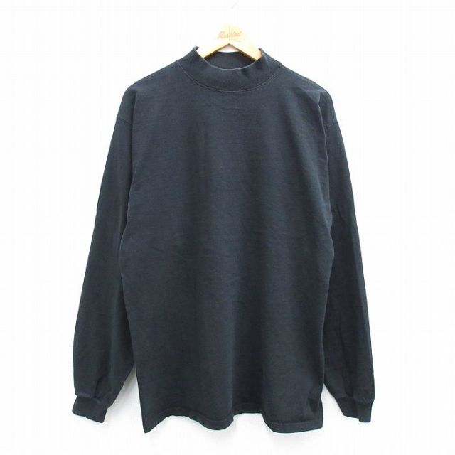 XL★古着 フルーツオブザルーム 長袖 ビンテージ Tシャツ メンズ 00年代 00s 無地 コットン モックネック ハイネック 黒 ブラック 25jul12 中古