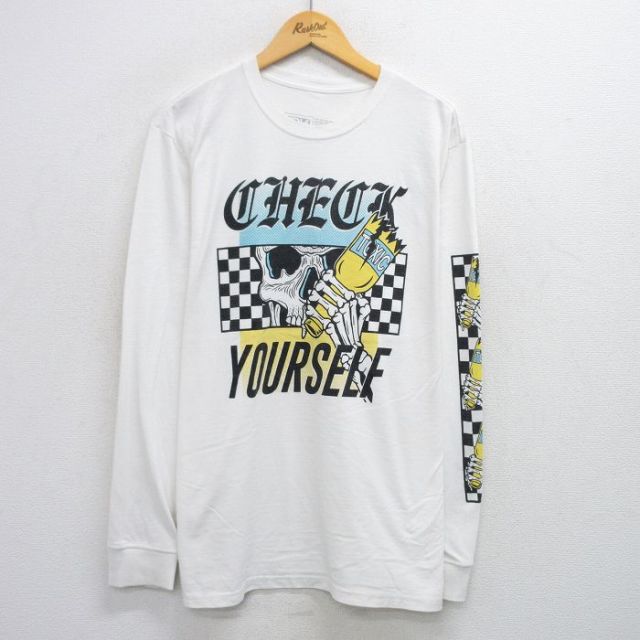 XL★古着 長袖 Tシャツ メンズ スケルトン 大きいサイズ クルーネック 白 ホワイト 25jul14 中古