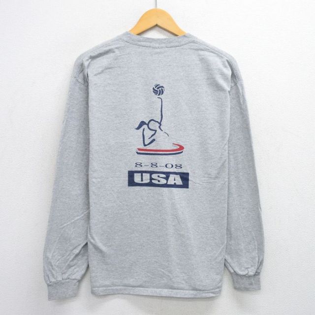 XL★古着 長袖 ビンテージ Tシャツ メンズ 00年代 00s バレーボール クルーネック グレー 25jul14 中古