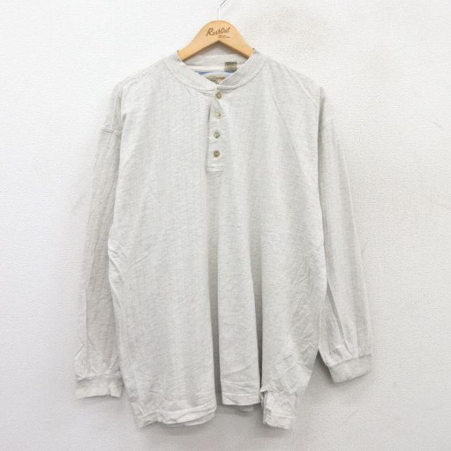 【50%OFF】XL★古着 レッドヘッド 長袖 Tシャツ メンズ 無地 大きいサイズ コットン ヘンリーネック 薄グレー 霜降り 25jul15 中古