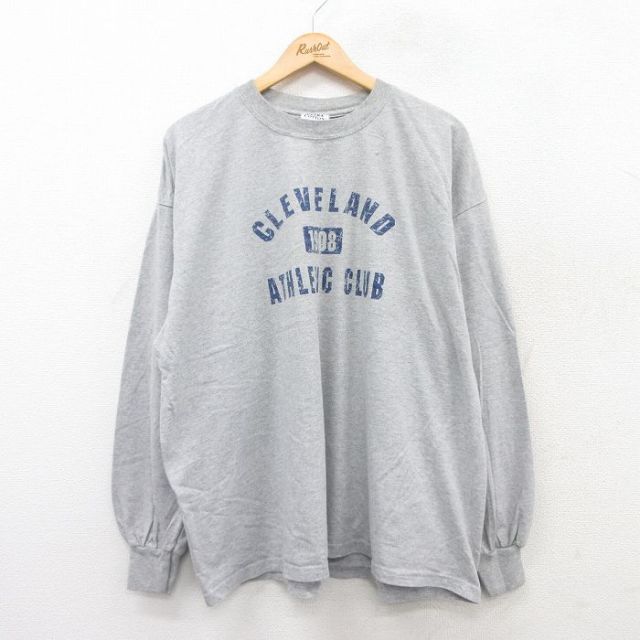 XL★古着 長袖 ビンテージ Tシャツ メンズ 00年代 00s クリーブランド 大きいサイズ クルーネック グレー 霜降り 25jul15 中古
