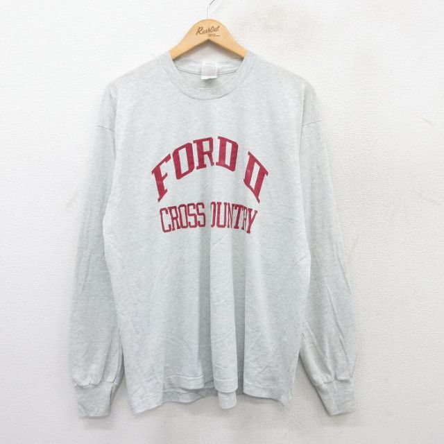 XL★古着 フルーツオブザルーム 長袖 ビンテージ Tシャツ メンズ 90年代 90s FORD2 クルーネック USA製 薄グレー 霜降り 25jul15 中古