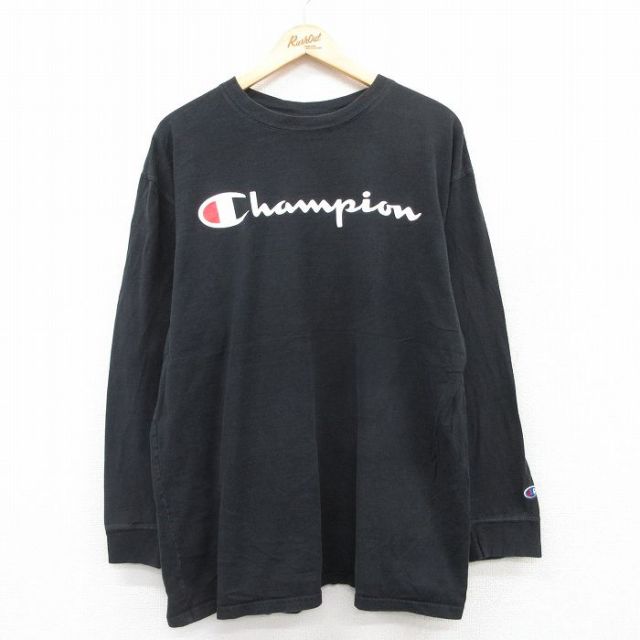 【50%OFF】チャンピオン 長袖Tシャツ ビッグロゴ ブラック XL | 古着