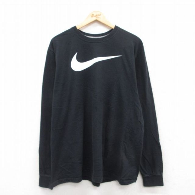 XL★古着 ナイキ NIKE 長袖 Tシャツ メンズ ビッグロゴ 大きいサイズ コットン クルーネック 黒 ブラック 25jul15 中古